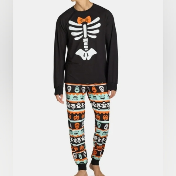 Men's Long Sleeve Halloween Pajamas 2pc Matching Family Pajamas 2X Black - Picture 5 of 5